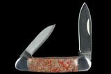 Pocketknife With Fossil Dinosaur Bone (Gembone) Inlays - Blade #127557-1